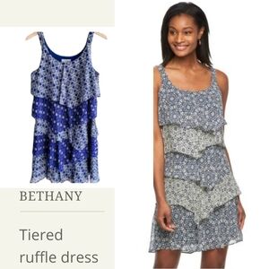 Bethany Tiered Ruffle Geometric Shift Dress